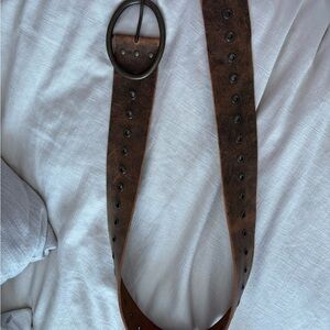 Express Brown Leather Belt with Decorative Perforations